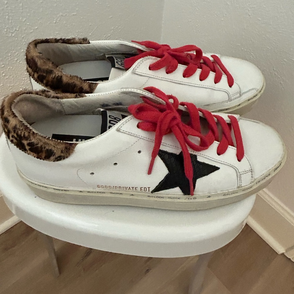 Golden Goose Hi Star Sneakers with Red and Leopard Accents size 37
